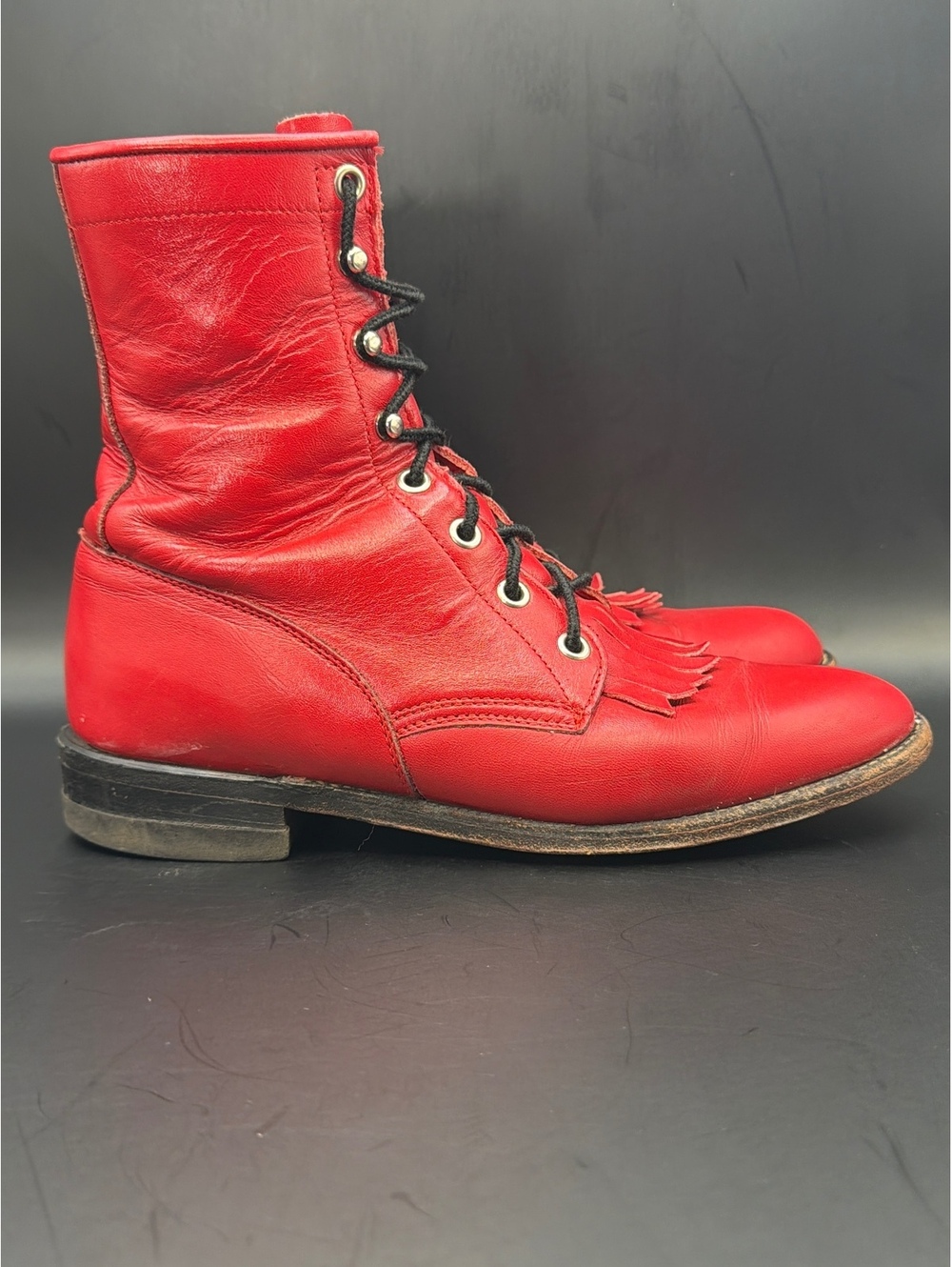 Vintage Justin Red Leather Lace-Up Logger Work Boots Women's Size 6 B L503 - Picture 5 of 13